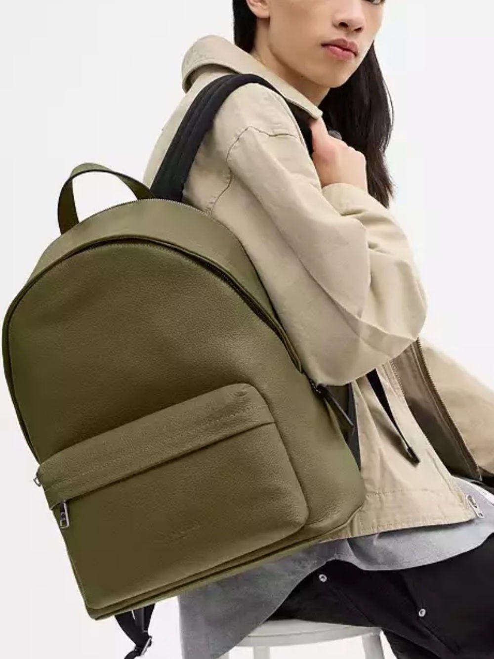 NWT COACH Taylor Backpack Pebble Leather Olive Silver Laptop Travel Bag